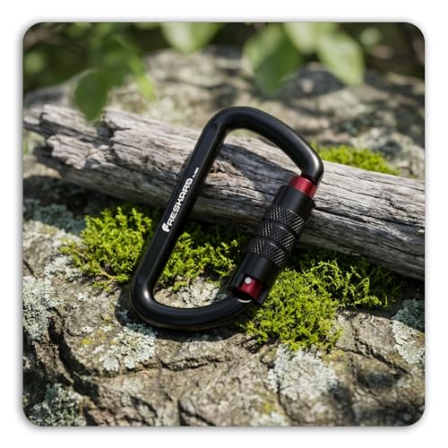 FresKaro 3inch 12kN-2698lbs Auto Locking Carabiner Clips, Solid D Shape, Heavy Duty 7075 Aluminum, Lightweight 1.09oz, Rust Proof, for Hammock, Hiking, Dog Leash, Keychain etc., Multi-Colors - color: Black-2pcs