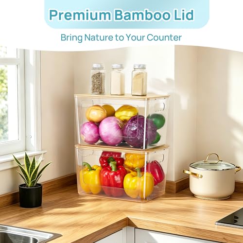 Vtopmart 2 Pack Trash Bag Holder with Bamboo Lid, Garbage Bag Dispenser | Stackable Trash Bag Organizer for 13/30/33 Gallon Bags, Clear Organizer Bins for Under Sink, Laundry Room Organization - size: 2 Pack with Bamboo Lid
