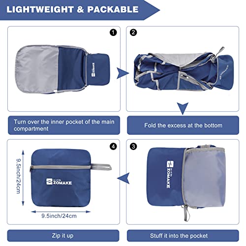 ZOMAKE Lightweight Packable Backpack 35L, Foldable Backpacks Water Resistant Collapsible Light Daypack for Hiking(Navy Blue) | Light Hiking Backpacks Water Resistant Collapsible Day Pack for Travel, Everyday Carry, Multi-Pocket Layout, Heavy Duty Nylon -