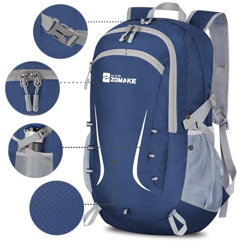 ZOMAKE Lightweight Packable Backpack 35L, Foldable Backpacks Water Resistant Collapsible Light Daypack for Hiking(Navy Blue) | Light Hiking Backpacks Water Resistant Collapsible Day Pack for Travel, Everyday Carry, Multi-Pocket Layout, Heavy Duty Nylon -