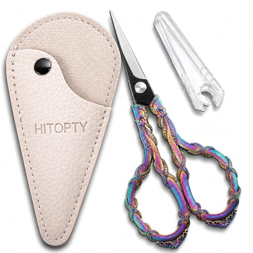 Small Sewing Scissors, Sharp Tip Precision Shears with Cover | All Purpose, for Embroidery, Needlework, Detail Threading, Cross Stitch, Crochet, Craft DIY, Paper Cutting, 4.5in Rainbow - color: Rainbow