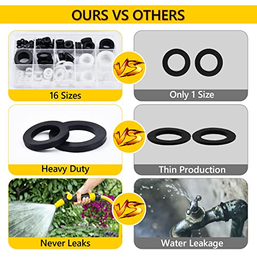 135 PCS Rubber & Silicone Hose Washers Kit, 16 Sizes with Screen Filter | Garden Hose Gaskets for Seals Repair & Shower Hose / Faucet / Shower Head, Hose Gaskets Set, Seal and Prevent Leakage - size: 135PCS