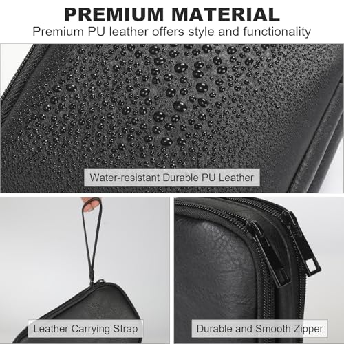 Travel Cable Organizer Bag, Electronic Accessories Leather Pouch, Portable Waterproof Double Layers All-in-One Storage Bag for Cord, Charger, Phone, Earphone (Black, Small)