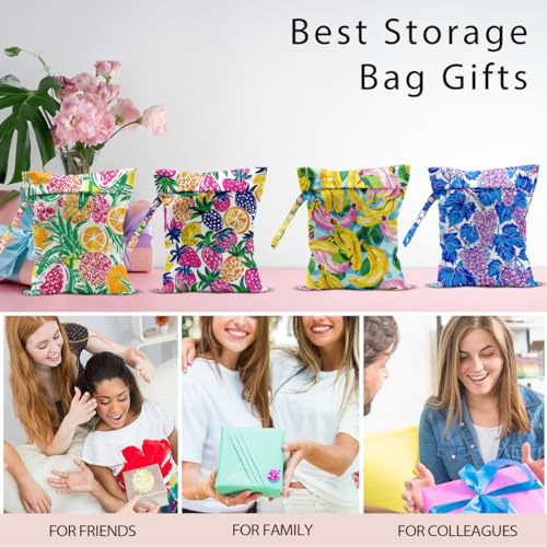 Wet Bag, 4Pcs Wet Dry Bag Set, Reusable Waterproof Bags with Mixed Tropical Fruit Prints for Women, Versatile for Beach, Pool & Daily Use - color: Mixed Tropical Fruit