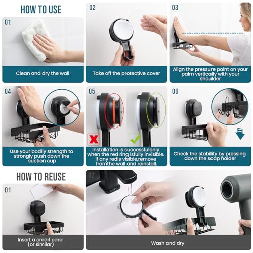 TAILI Soap Dish for Shower, Bar Soap Holder,Suction Visible Indicator,Black | Soap Holder Shower, Soap Bar Holder for Shower Wall, Removable Bathroom Sponge Holder, Soap Dish with Suction Cups - color: Dark Black
