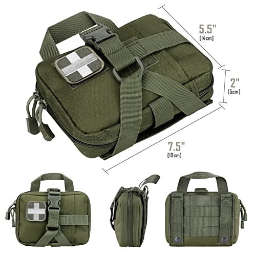 LIVANS Rip Away IFAK Medical Pouch for MOLLE Gear | Small Tactical First Aid Bag with Quick Release Panel, 1000D Nylon & Organizer - color: Army Green
