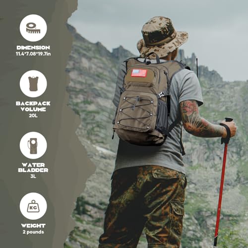 Maelstrom Lightweight Hydration Hiking Backpack with 2L/3L Water Bladder | BPA-free, High Flow Bite, Insulated Compartment, Reflective Strip, Utility Pockets, Perfect for Running, Cycling, Marathon - color: 4.Khaki, size: 3L Bladder