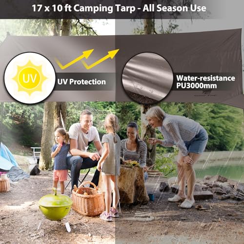 GEERTOP 17 x 10 ft Camping Tarp, Waterproof Rain Fly - color: Pine Cone Brown