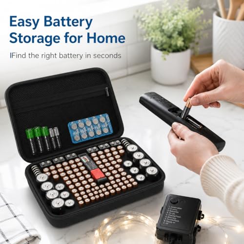 PAIYULE Battery Organizer Storage Case Box with Tester Checker, 220+ Batteries Holder Bag fits for AA AAA AAAA 9V C D Home Garage Container (Fits 220+ Batteries)
