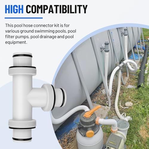 1.5" to 1.5" T-Shaped Pool Hose Connector Kit with 3 x 59" Long Replacement Hoses - Pool Hose Adapter for Intex & Coleman Above Ground Pool Filter Pumps, Sand Filters, and Saltwater Systems (white)
