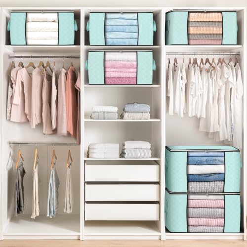 90L Large Storage Bags, 4 Pack Clothes Storage Bins Closet Organizers - color: Blue, size: 4 Pack-90L