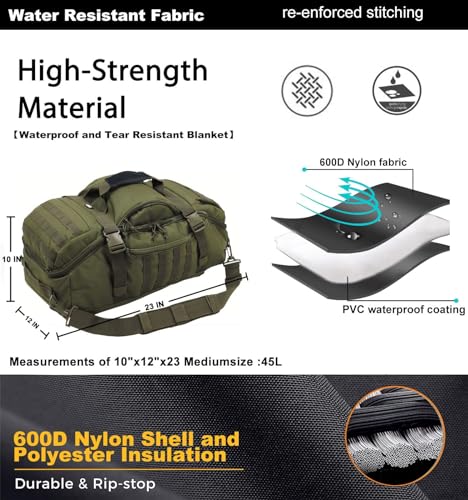 3-in-1 Gym Bag Duffle Bags Backpack - Travel Bag with Shoes Compartment - color: Green, size: 25L