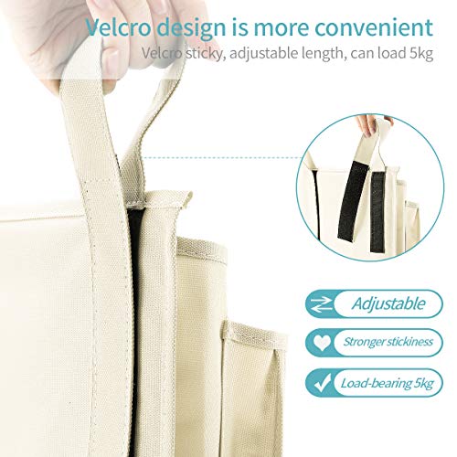 Bseash Bunk Bed Organizer, Bedside Caddy Hanging Bed Organizer Storage Bag 8 Pockets, for College Dorm Rooms Bed, Hospital Bed, Baby Bed Rails, 600D Oxford Cloth (Beige) - color: Beige, size: Large
