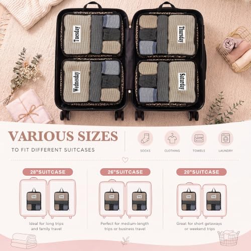 7 Pcs Packing Cubes for Travel Days of Week, Black Brown, L - color: Black Brown, size: L