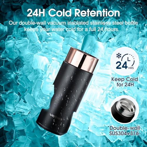 VSITOO S1 Lite Mini 8.5oz Insulated Self-Cleaning Water Bottle for Purse - color: Black, size: 8.5 Ounces