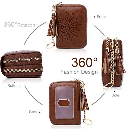 APHISON RFID Credit Card Holder Zipper Card Case Keychain Small Wallet for Women 1942-2 COFFEE - color: B-COFFEE-2（double zip）