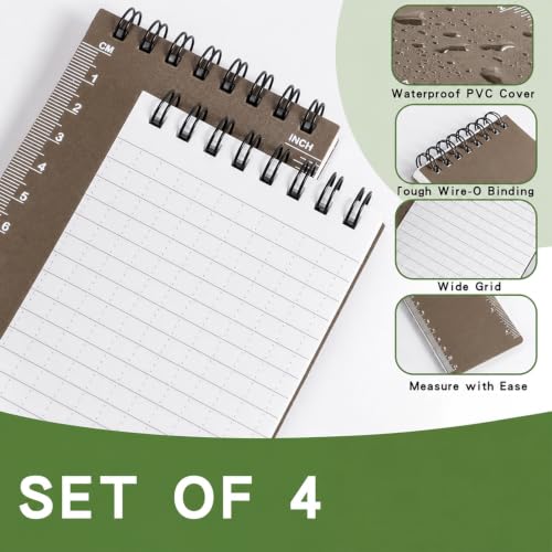 Juehuodaji Waterproof Notebook, 4 Pack Pocket Notepad, 3" x 5 NotePad Brown - color: Brown