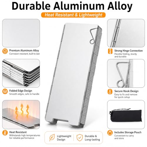 16 Pack Aluminum Camping Stove Windscreen, Foldable Lightweight Butane Burner Windshield with Storage Bag, Portable Outdoor Grill Wind Shield for Hiking, Cooking, BBQ, Backpacking - size: 16 Plates