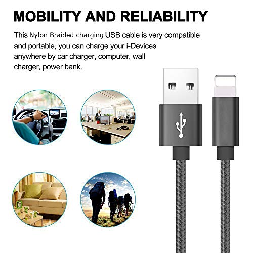 RoFI Compatible Phone Cable, [2Pack] 4FT Nylon Braided Fast Charging USB Cord Replcement for Phone X 8 8 Plus 7 7 Plus 6s 6s Plus 6 6 Plus 5 5S 5C SE Pad Air Mini and More (2 Pack Grey, 4 FT) - color: 2 Pack Grey, size: 4 FT