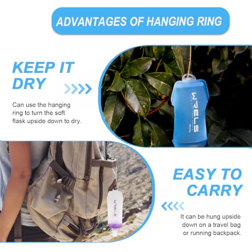 WRELS 200ml/350ml/500ml Collapsible Soft Flask,BPA Free Folding Soft Water Bottle with Hanging Ring,Lightweight TPU Hydration Flask for Running Marathon Cycling Hiking - color: Blue-500ml*1