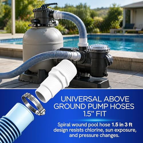 Filter Hose Kit - Clamps & Adapters - 1.5 in x 3 ft 2 Pack - PTFE | Above Ground Pool Systems, Sand And Pump Connections, Thread Seal Tape Included, Flexible Leak Resistant Design - size: 1.5" - 3 Feet (2 Pack)