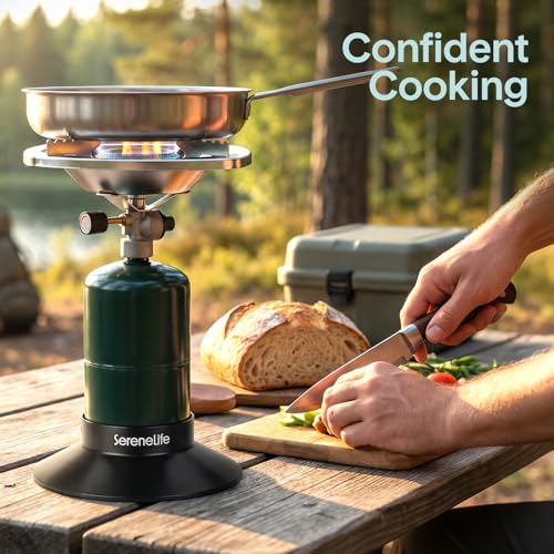 Portable Propane Camping Stove 10,000 BTU Single Burner, Compact Outdoor Cooking Stove for Backpacking & Camp Use, Easy Setup, Stable Base, Small Cooking Stove, Fuel Tank Not Included