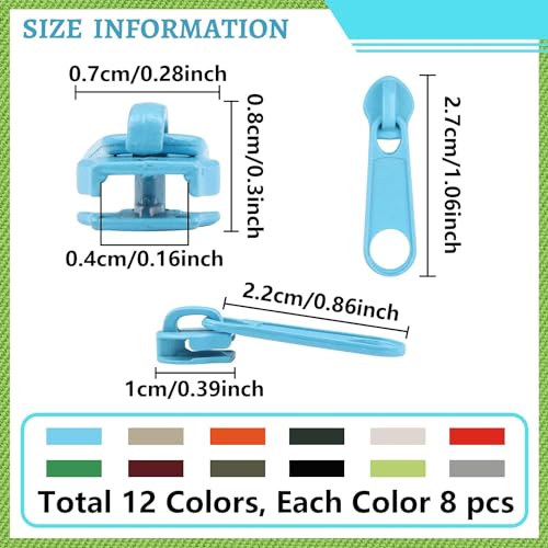 DOITEM 96Pcs Zipper Repair Kit - 12 Colors, 3# Zipper Pulls, Rescue Kit for Clothing, Jackets, Purses, Luggage, Backpacks - color: #3 Zipper Pull 96PCS