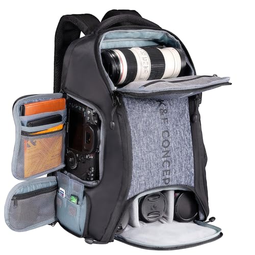 K&F CONCEPT Camera Backpack,25L Large Capacity Camera Bag for Photographers | Raincover, 15.6 Inch Laptop Compartment, Compatible for Canon/Nikon/Sony/DJI Mavic Drone, B10 - color: 01-black-grey, size: 25L