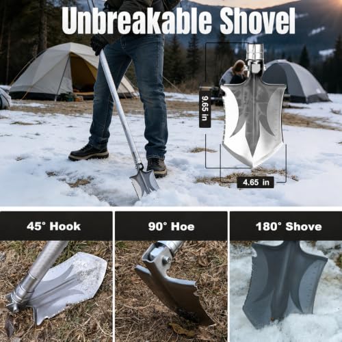 Survival Walking Stick with Camp Shovel, Heavy-Duty Hiking Staff Camping Kit - color: silvery