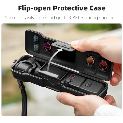 Travel Waterproof Case for DJI Osmo Pocket 3 Accessories (Orange) | for Osmo Pocket 3 Creator Combo / Xtra Muse Case, with 3 Magnetic CPL/ND Filter Slots and 2 Card Slots, with Wrist Strap - color: Orange