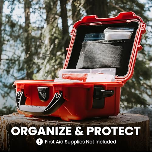 NANUK 904 Waterproof First Aid Box Empty with Lid Organizer & Dividers – Durable Medical First Aid Organizer Case, IP67-Rated, Dustproof, Impact-Resistant, Floats (10.2” x 7.9” x 4.5”) – Red - size: 904 - With Organizer
