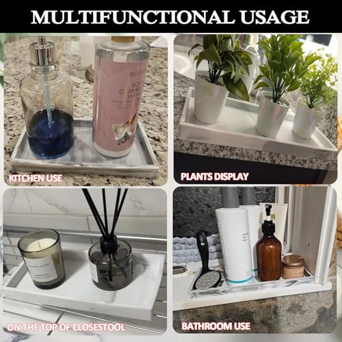 2PCS 7.87” L x 3.93” W Silicone Soap Dispenser Trays, Bathroom Sink Vanity Tray for Dresser Tops, Toilet, Tray for Scrubber, Lotion Bottles, Perfume, Jewelry, Candle, Key Trinket Ring-White Marble - color: Marble Gray（2pcs Small 7.87”）