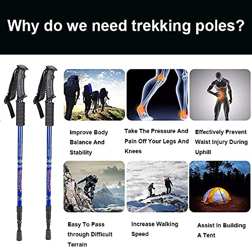 Aihoye Hiking Trekking Poles, 2 Pack Walking Hiking Sticks for Men &Women - color: blue