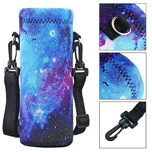 RICHEN Neoprene Water Bottle Carrier Bag with Adjustable Shoulder Strap,Insulated Water Bottle Cover for Stainless Steel/Glass/Plastic Bottles - color: Galaxy, size: 500ml
