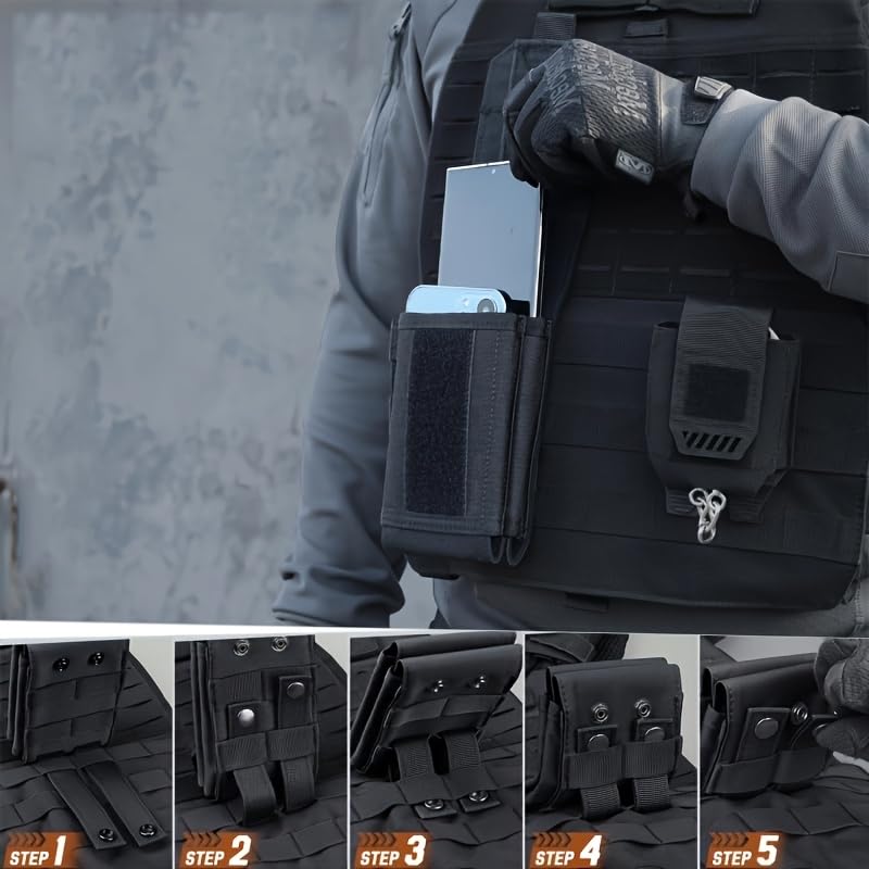 Tactical Double Layer Phone Holster Pouch with American Flag Patch Outdoor Molle Belt Waist Bag for Patriotic Independence Day Gear (White) - color: White