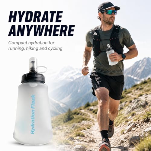 Soft Flask Collapsible Water Bottle, BPA-Free TPU Folding Hydration Flask with Dust Cover for Trail Running, Hiking & Cycling (8.5, Fluid Ounces)