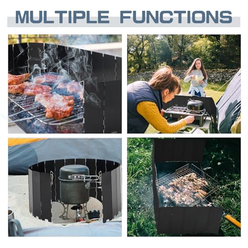 MorningRo 2 Pcs 40 Plate Camping Stove Windscreen Stainless Steel Folding Wind Cover with Drawstring Bag Windscreen for Camping Stove Picnic Backpacking Alcohol Stoves Wind Shield (Black) - color: Black