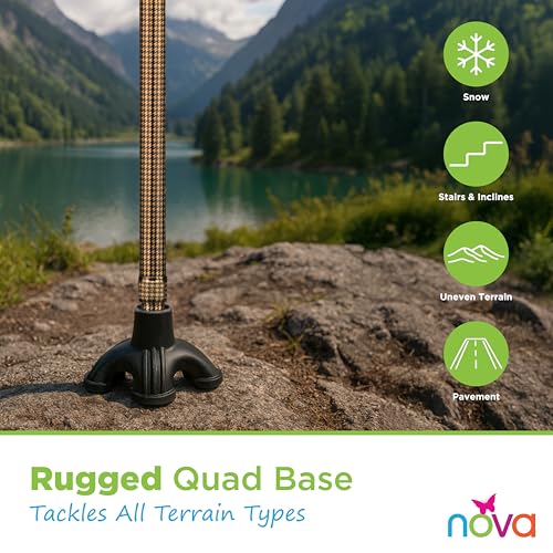 Nova Joy Designer Offset Quad Cane for Seniors - Unisex Adjustable Lightweight Walking Aid with Foam Handle, Wrist Strap and Anti-Rattle Lock - Essential Mobility Support - Houndstooth - color: Houndstooth