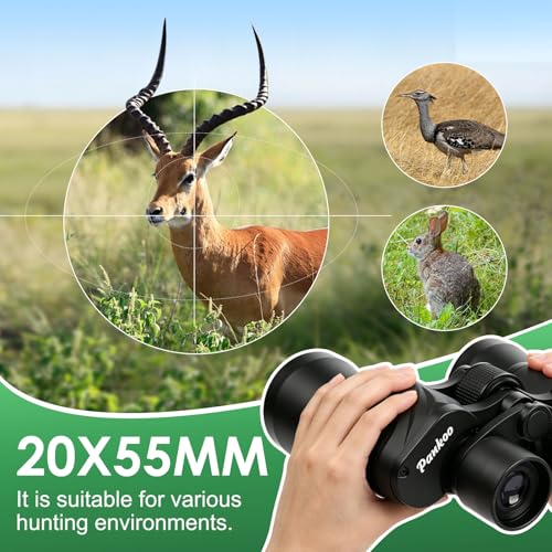 Pankoo 20x55 Binoculars for Adults High Powered – Large View Waterproof Optics with Clear Low Light Vision, Easy Focus for Hunting, Bird Watching, Concerts, Sports - color: Green