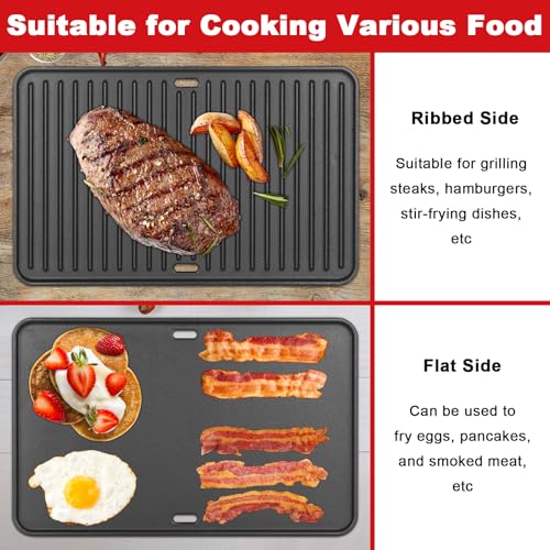DELSbbq 16"x10" Reversible Cast Iron Griddle for Weber Go-Anywhere Grills | Portable Griddle Plate for Charcoal & Gas Go-Anywhere, Heavy-Duty Cast Iron Replacement for Weber 80631 67195,for Camping BBQ - size: 16" x 11" x 3"