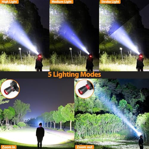 UVER Rechargeable LED Headlamp, Super Bright Motion Sensor Headlight with 125° Adjustable Angle, Red Night Vision Light, IPX4 Waterproof, Zoomable Head Lamp for Camping Hiking Running Fishing Work