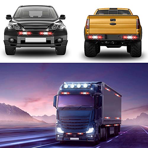 2pcs 12LED Red and White Led Light-Head Emergency Beacon Hazard Warning Light Flashing Strobe Light Bar Recovery Breakdown Surface Mount for Construction Vehicle Car Truck Trailer Caravan 12-24V - color: Red&White