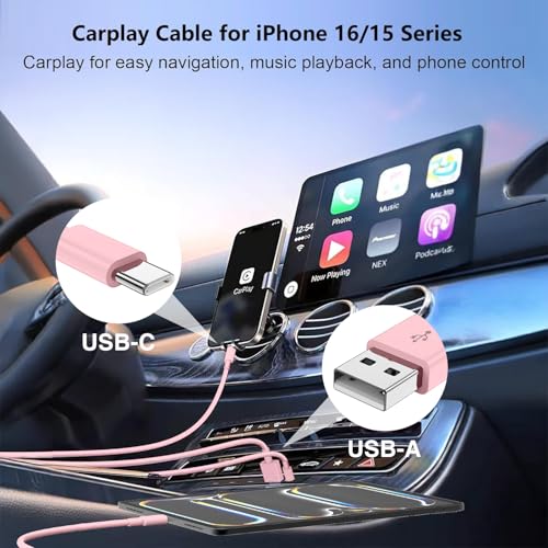 4 Pack 3/3/6/6FT 60W USB C to USB C Cable & USBA to USBC Fast Charging Cord | Car Carplay USB C Charge Cable for iPhone 17 16 15 Pro Max, Type C Cable for Samsung S26/S25, MacBook Pro/Air, iPad - Pink - color: Pink, size: 3ft+3ft+6ft+6ft