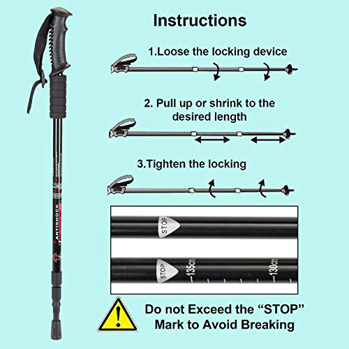 Aihoye Hiking Trekking Poles, 2 Pack Walking Hiking Sticks for Men &Women - color: black