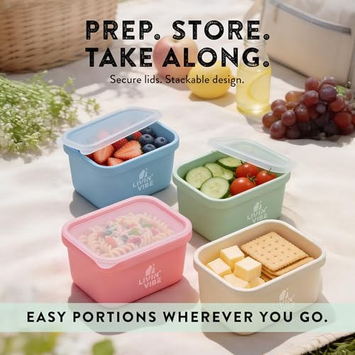 Silicone Freezer Trays with Lids, 4 Pack, 8.45 fl oz (250 ml) Each, Flexible Reusable Food Grade Silicone Containers for Ice, Soups, Meal Prep & Storage