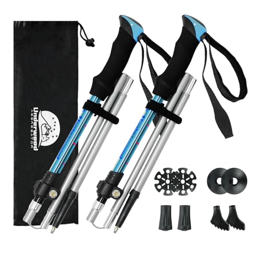2 Pack Aluminum Trekking Poles, Tri-Fold Collapsible Walking Hiking Sticks - color: Blue
