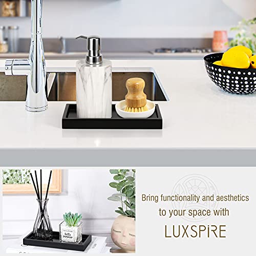 Luxspire Resin Bathroom Tray for Countertop Organizer, Mini, Marble Black | 8 x 4 inch, non-slip waterproof resin, easy wipe clean, fits bath kitchen vanity, holds jewelry toiletries soap - color: Black, size: Mini