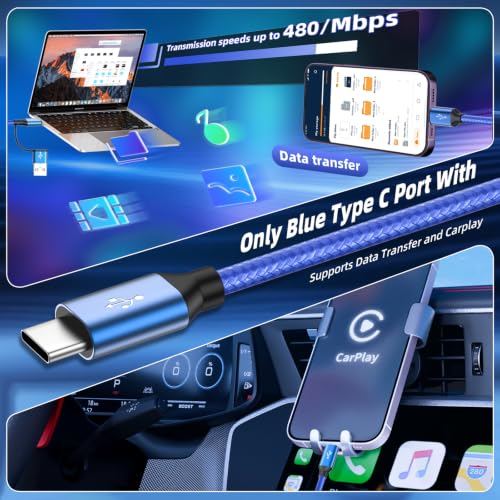 4 in 2 USB A/C Multi Charging Cable, Charging Cords for Multiple Devices | 2 Pack 5FT Multi Charger Cable with 2 Type-C, IP, Micro USB Cable, Phone Charger Cord for iPhone 17-8, Android, iPad, Galaxy - color: Blue
