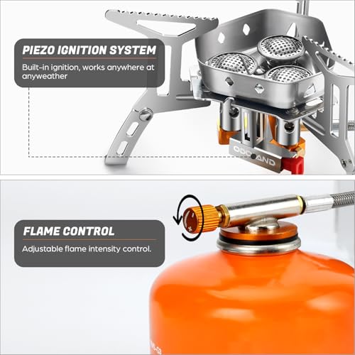 Odoland 3500W/6800W Windproof Camp Stove Camping Gas Stove with Windscreen, Fuel Canister Adapter, Piezo Ignition for Outdoor Backpacking Hiking and Picnic - style: 6800W