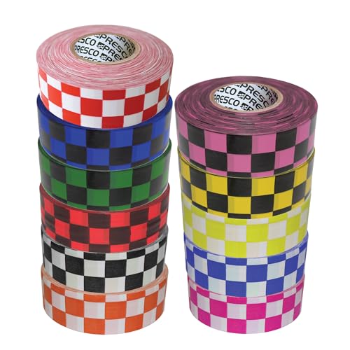 NO Adhesive, Presco Checkerboard Patterned Roll Flagging Tape, 1-3/16 in. x 300 ft. (Green and Black Checkerboard)